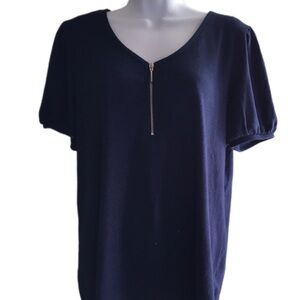 Navy Blue Puff Sleeve Top